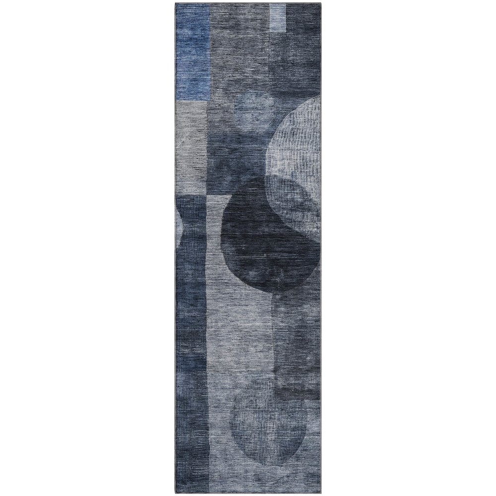 Premium Machine Washable Mayfield AMF1114 Navy 2'3" x 7'6" Runner Rug. Picture 1