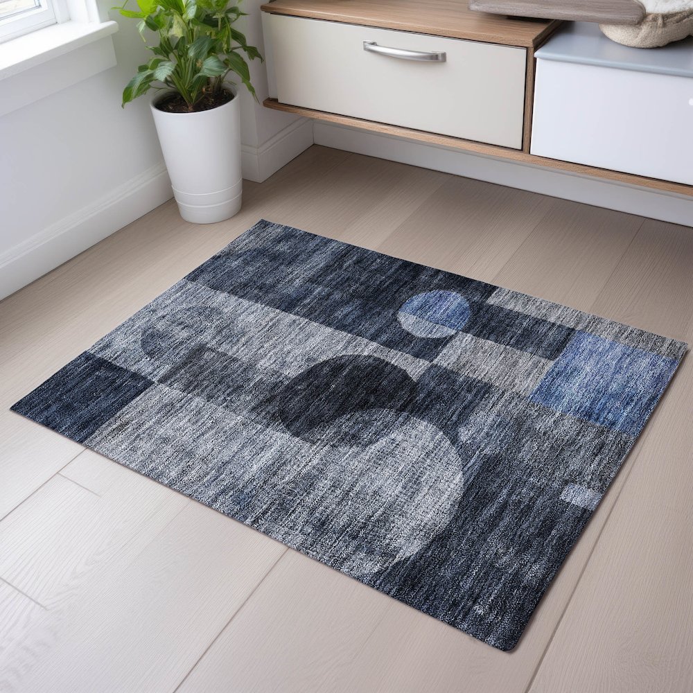 Premium Machine Washable Mayfield AMF1114 Navy 1'8" x 2'6" Rug. Picture 5