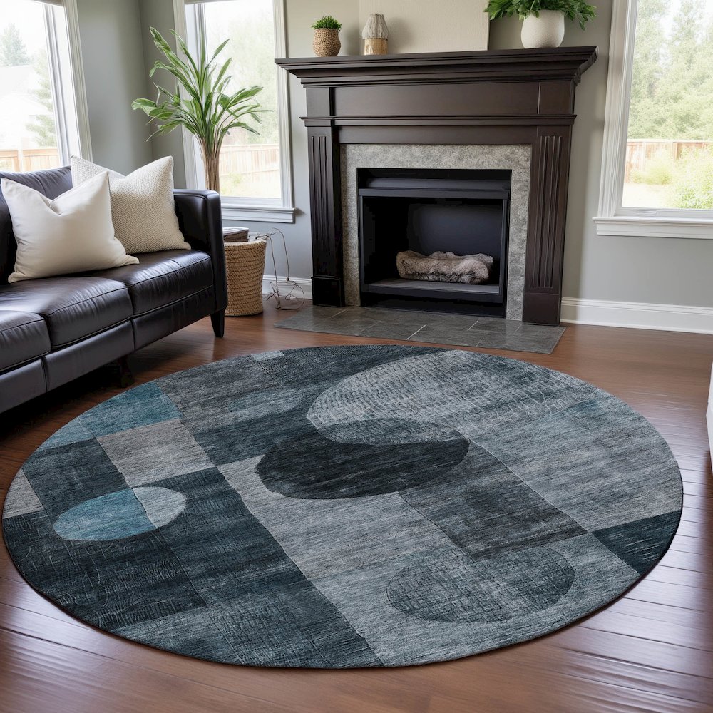 Premium Machine Washable Mayfield AMF1114 Teal 8' x 8' Round Rug. Picture 5