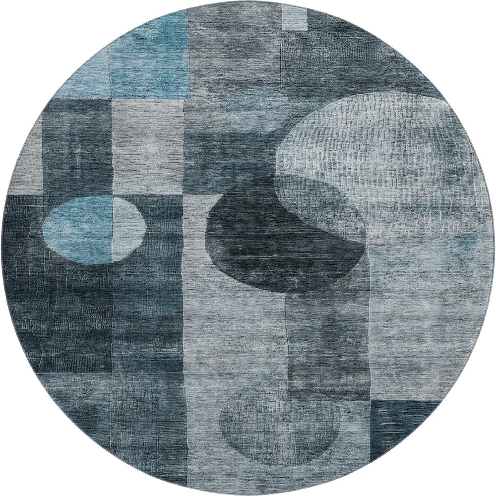 Premium Machine Washable Mayfield AMF1114 Teal 8' x 8' Round Rug. Picture 1