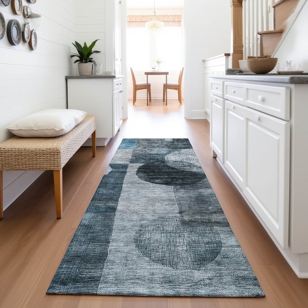 Premium Machine Washable Mayfield AMF1114 Teal 2'3" x 7'6" Runner Rug. Picture 5