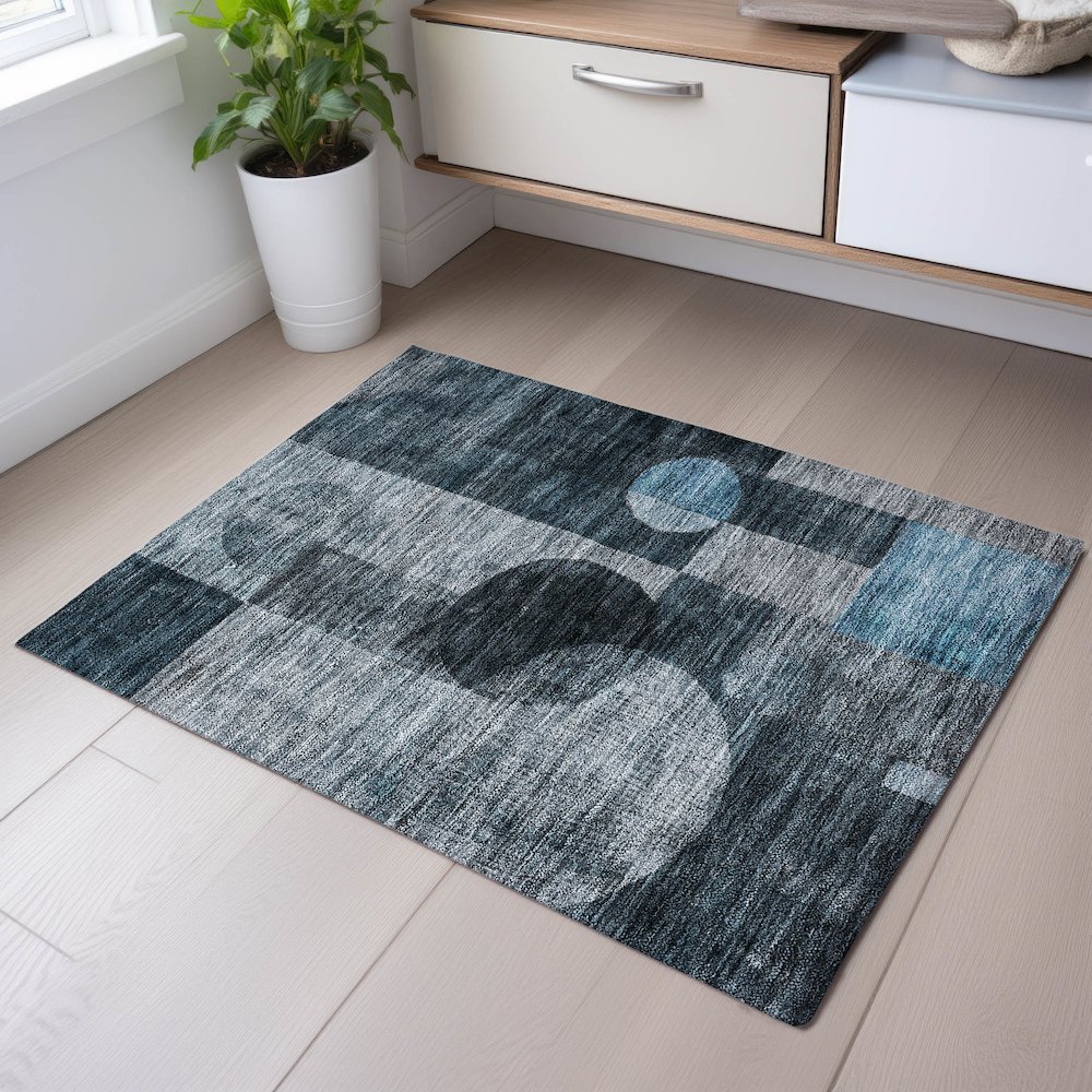 Premium Machine Washable Mayfield AMF1114 Teal 1'8" x 2'6" Rug. Picture 5