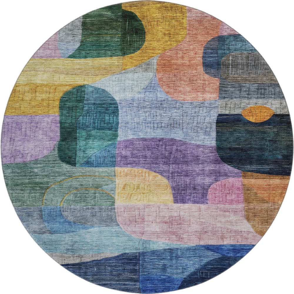 Premium Machine Washable Mayfield AMF1115 Blue 8' x 8' Round Rug. Picture 1