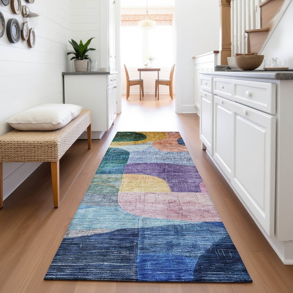 Premium Machine Washable Mayfield AMF1115 Blue 2'3" x 7'6" Runner Rug. Picture 5
