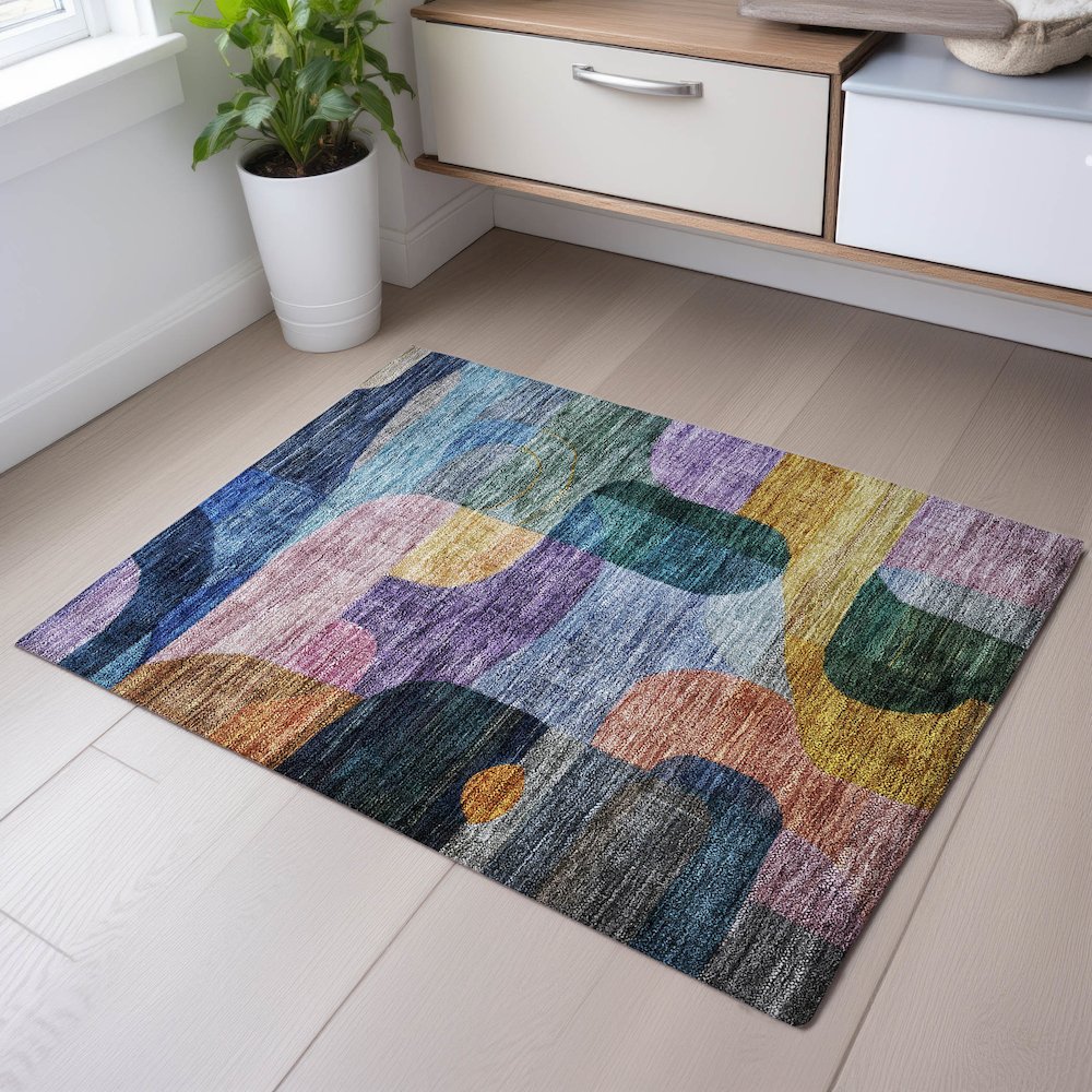 Premium Machine Washable Mayfield AMF1115 Blue 1'8" x 2'6" Rug. Picture 5