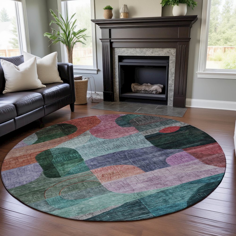 Premium Machine Washable Mayfield AMF1115 Green 8' x 8' Round Rug. Picture 5