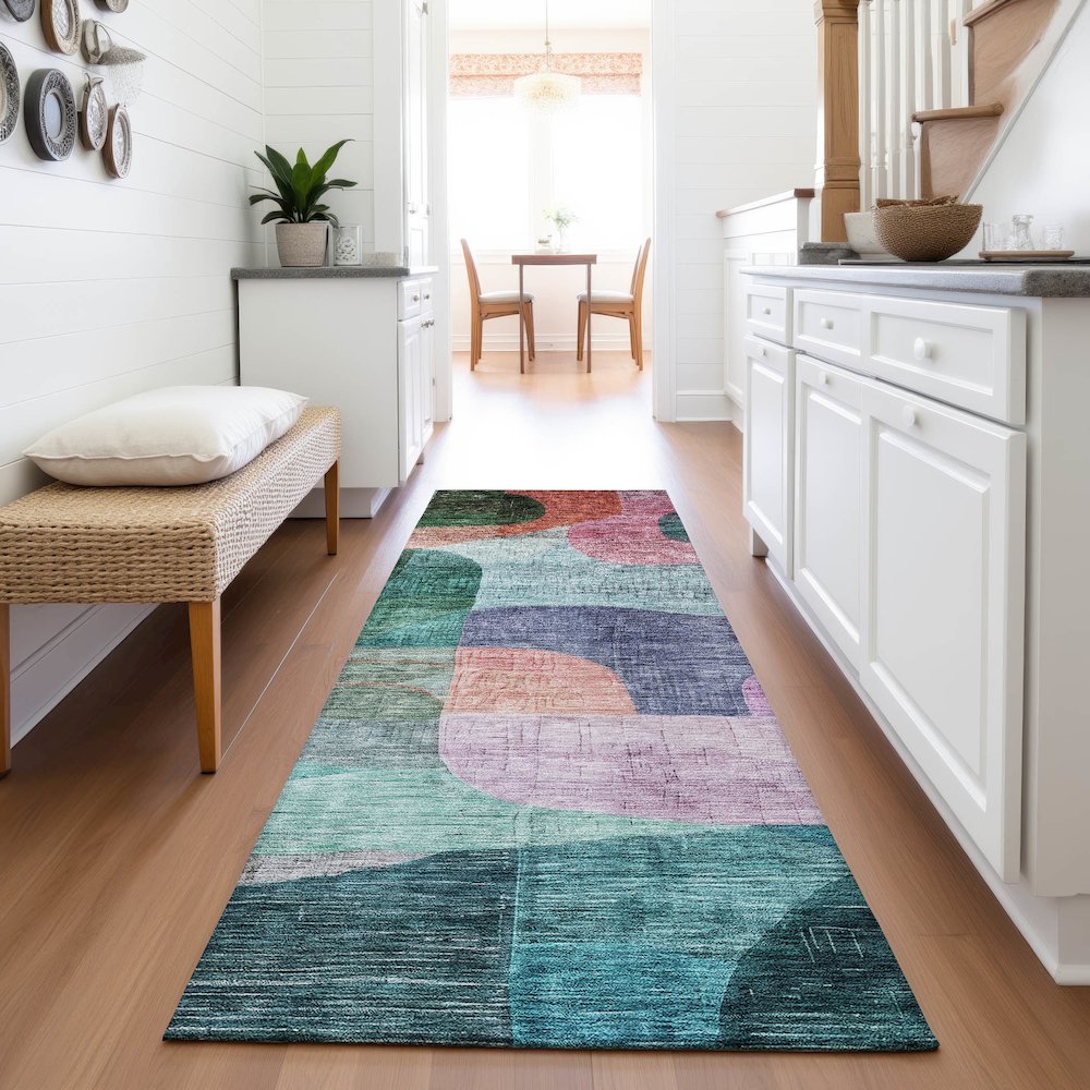 Premium Machine Washable Mayfield AMF1115 Green 2'3" x 7'6" Runner Rug. Picture 5