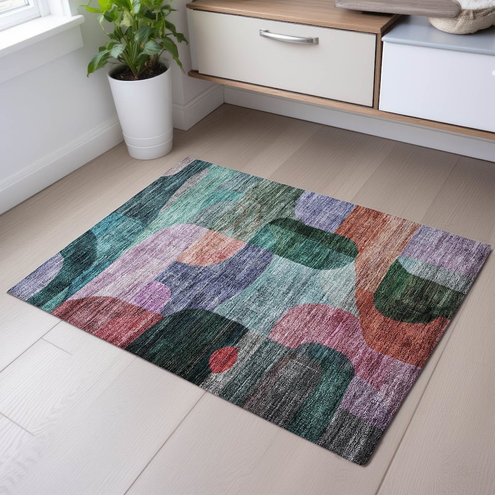 Premium Machine Washable Mayfield AMF1115 Green 1'8" x 2'6" Rug. Picture 5