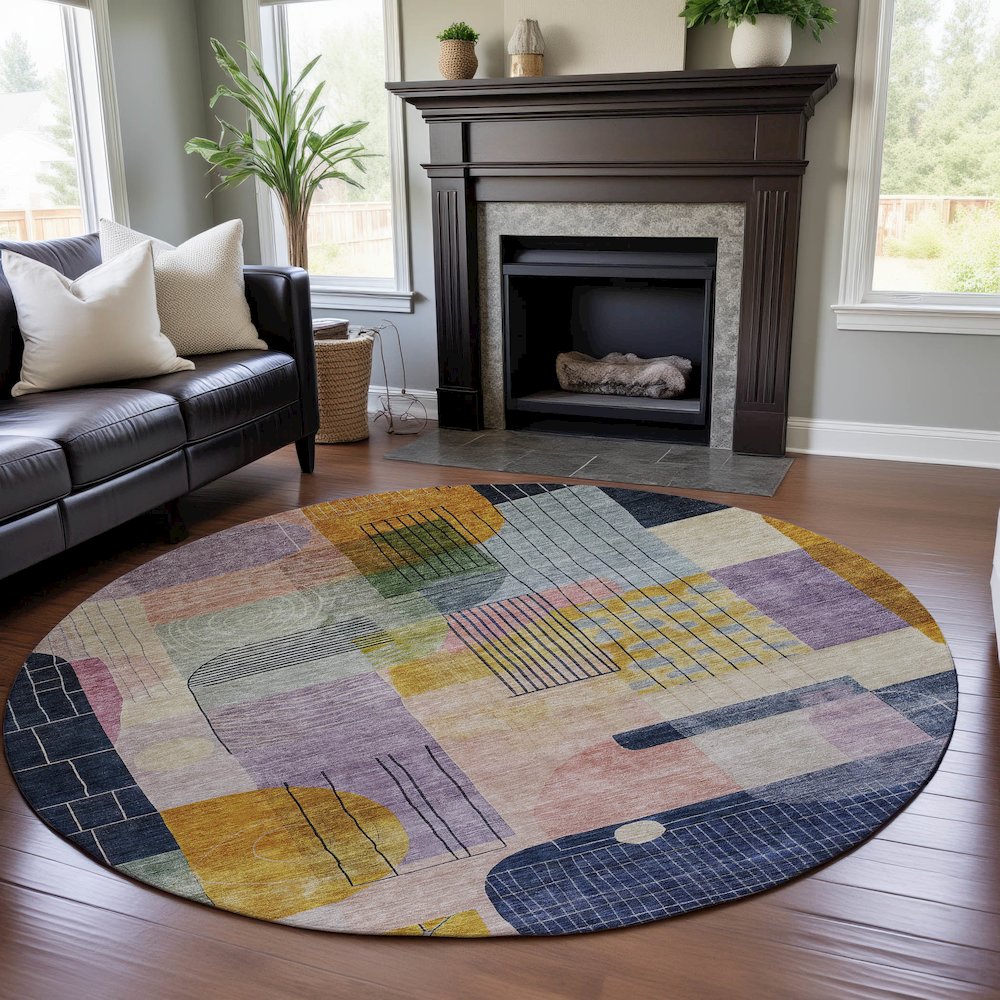 Premium Machine Washable Mayfield AMF1116 Plum 8' x 8' Round Rug. Picture 5