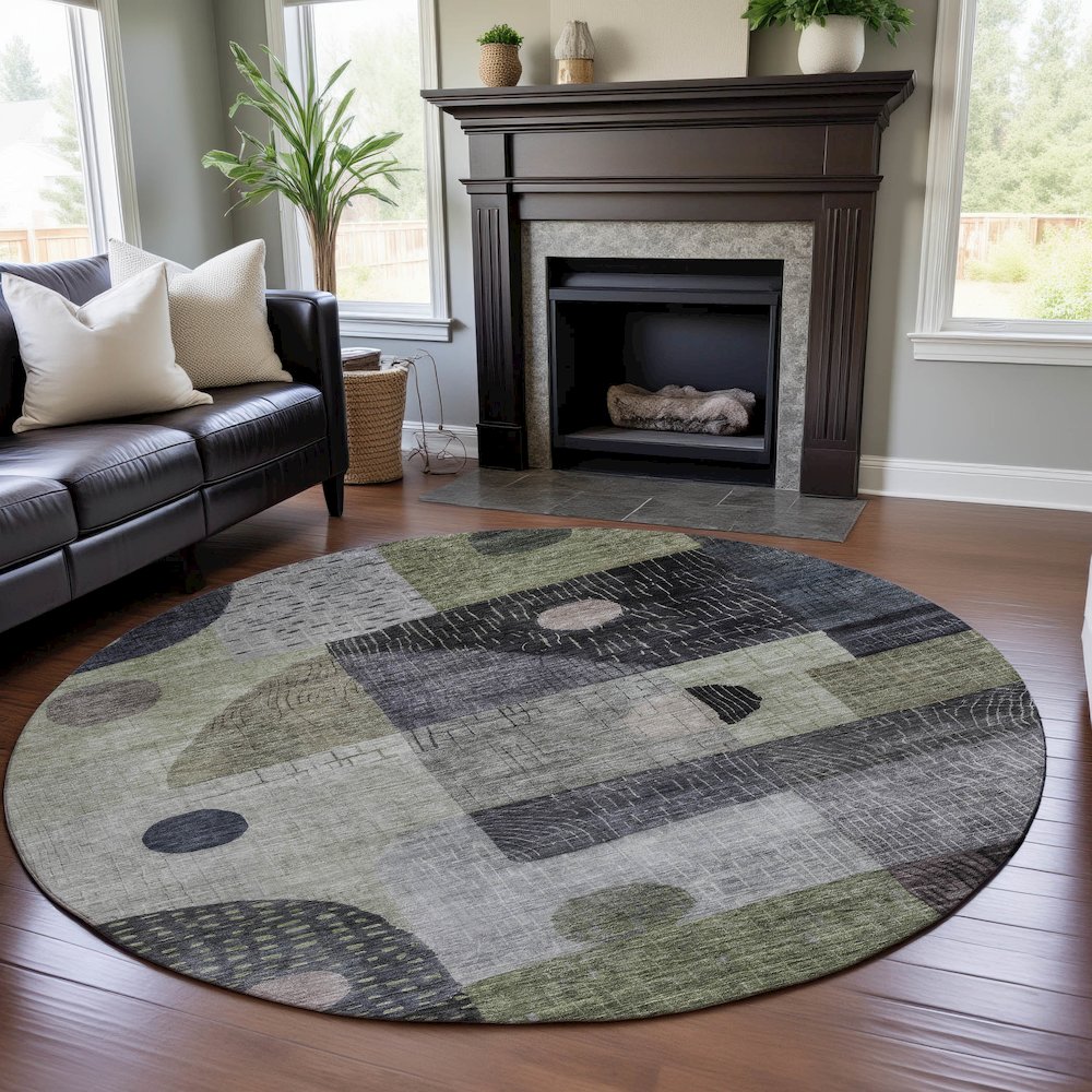 Premium Machine Washable Mayfield AMF1117 Aloe 8' x 8' Round Rug. Picture 5