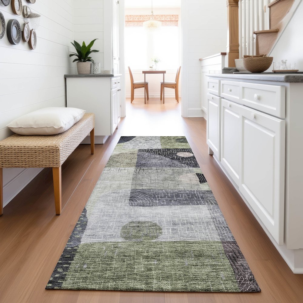 Premium Machine Washable Mayfield AMF1117 Aloe 2'3" x 7'6" Runner Rug. Picture 5