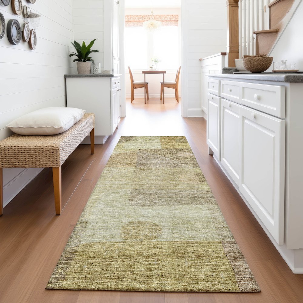 Premium Machine Washable Mayfield AMF1117 Beige 2'3" x 7'6" Runner Rug. Picture 5