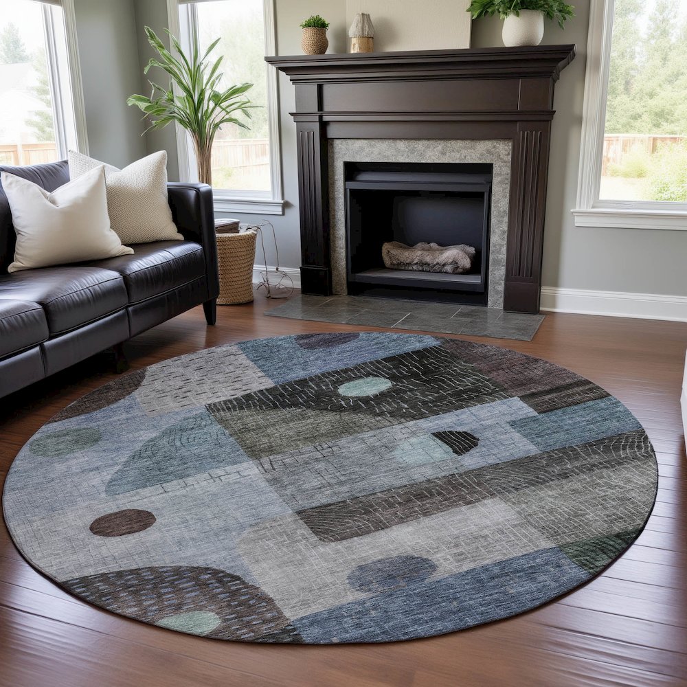 Premium Machine Washable Mayfield AMF1117 Blue 8' x 8' Round Rug. Picture 5
