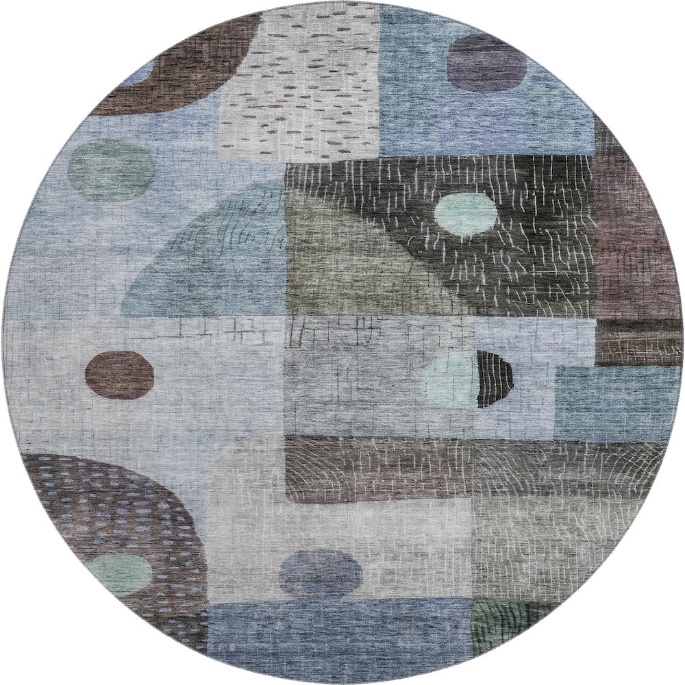 Premium Machine Washable Mayfield AMF1117 Blue 8' x 8' Round Rug. Picture 1