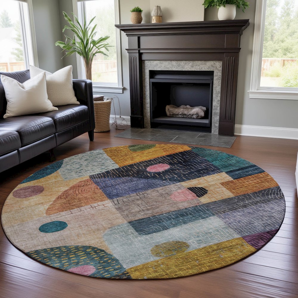 Premium Machine Washable Mayfield AMF1117 Green 8' x 8' Round Rug. Picture 5