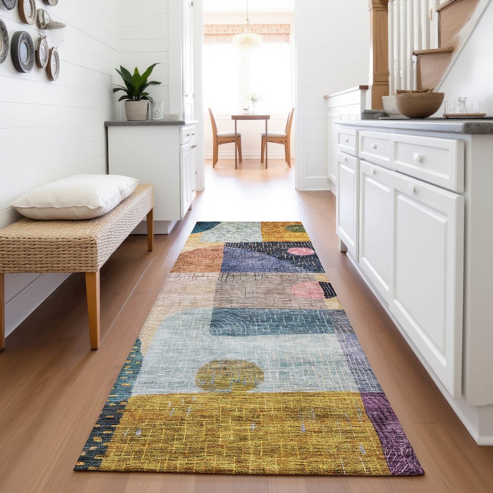 Premium Machine Washable Mayfield AMF1117 Green 2'3" x 7'6" Runner Rug. Picture 5