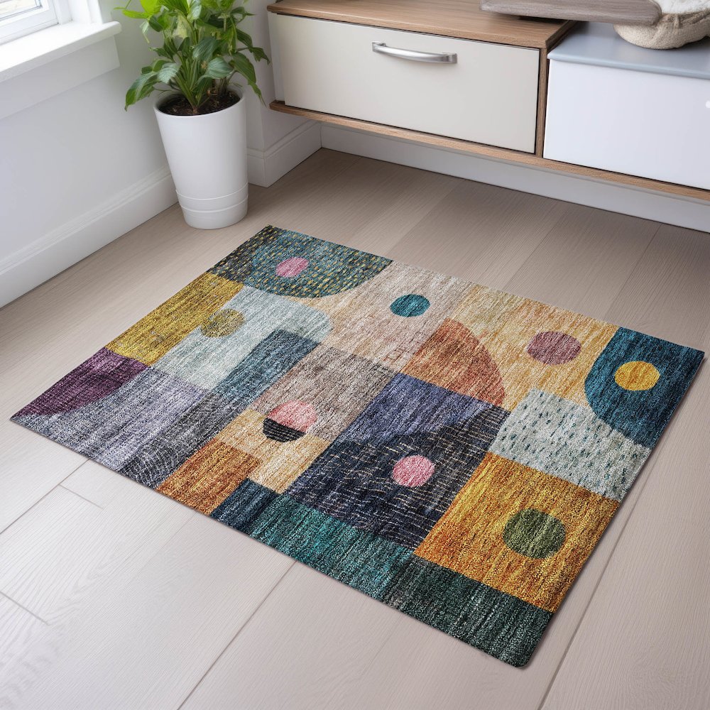 Premium Machine Washable Mayfield AMF1117 Green 1'8" x 2'6" Rug. Picture 5