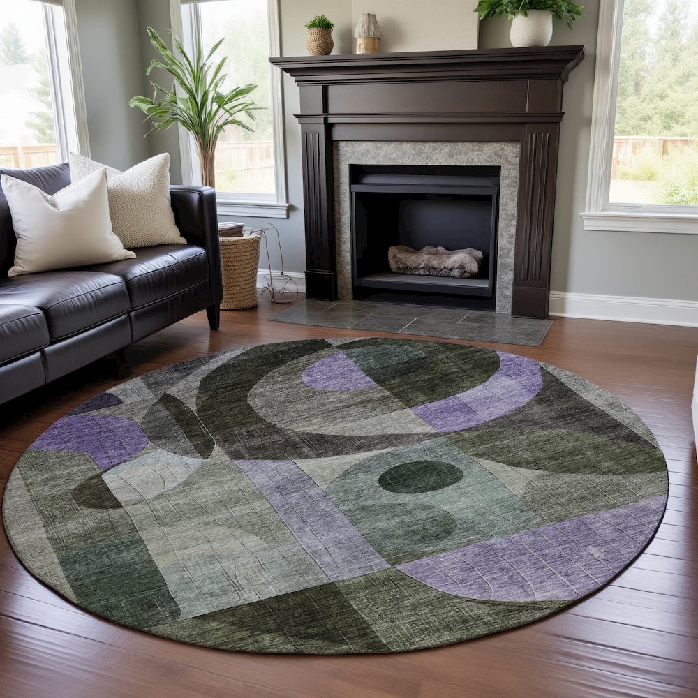 Premium Machine Washable Mayfield AMF1117 Olive 8' x 8' Round Rug. Picture 5