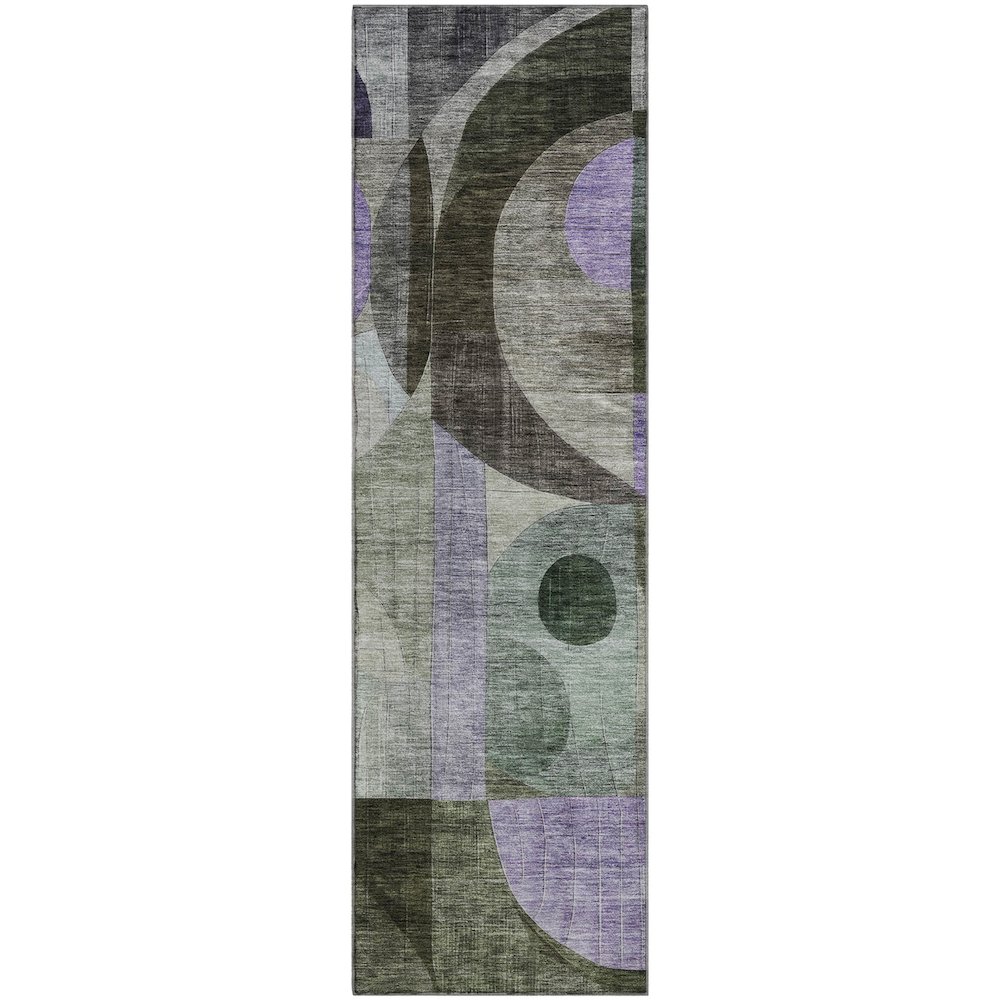 Premium Machine Washable Mayfield AMF1117 Olive 2'3" x 7'6" Runner Rug. Picture 1
