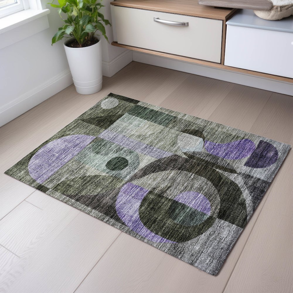 Premium Machine Washable Mayfield AMF1117 Olive 1'8" x 2'6" Rug. Picture 5
