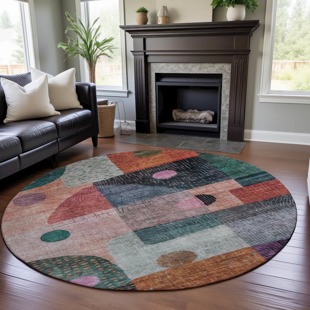Premium Machine Washable Mayfield AMF1117 Orange 8' x 8' Round Rug. Picture 5
