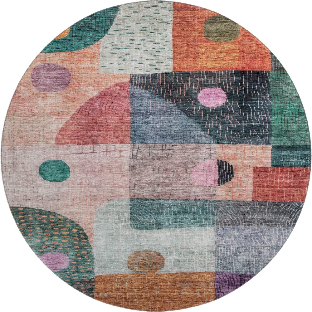 Premium Machine Washable Mayfield AMF1117 Orange 8' x 8' Round Rug. Picture 1