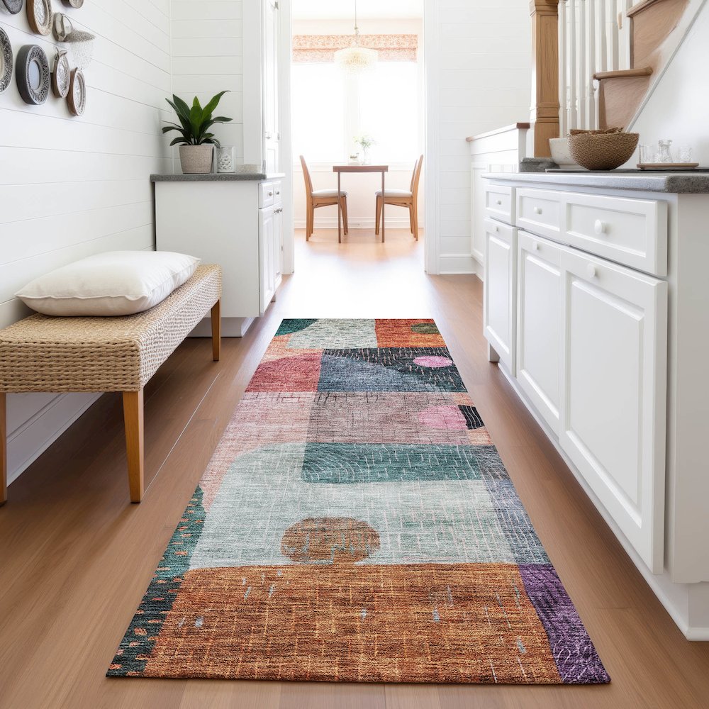 Premium Machine Washable Mayfield AMF1117 Orange 2'3" x 7'6" Runner Rug. Picture 5