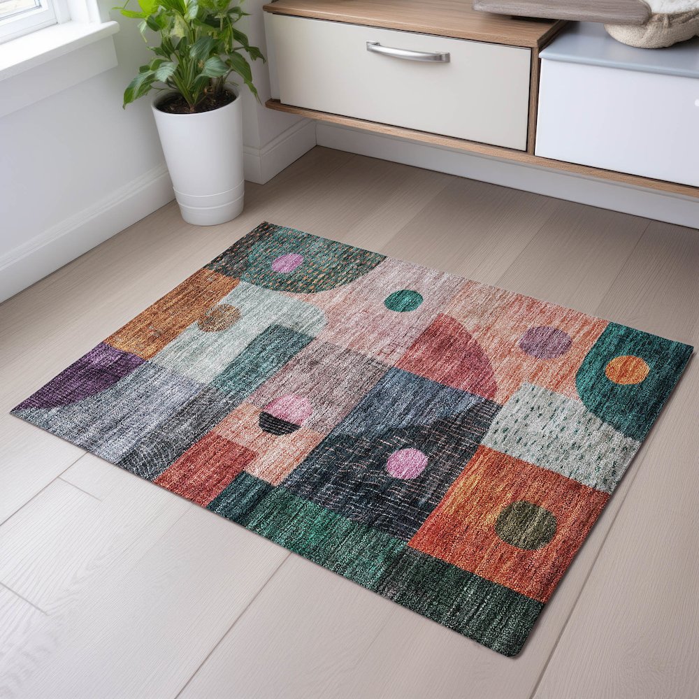 Premium Machine Washable Mayfield AMF1117 Orange 1'8" x 2'6" Rug. Picture 5