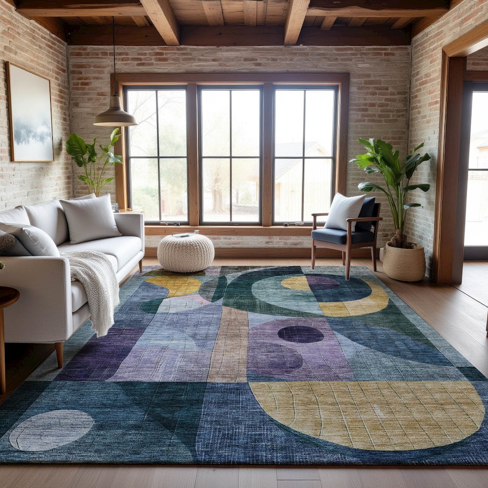 Premium Machine Washable Mayfield AMF1118 Blue 2'6" x 3'10" Rug. Picture 5