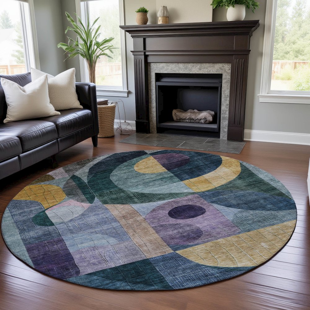 Premium Machine Washable Mayfield AMF1118 Blue 8' x 8' Round Rug. Picture 5