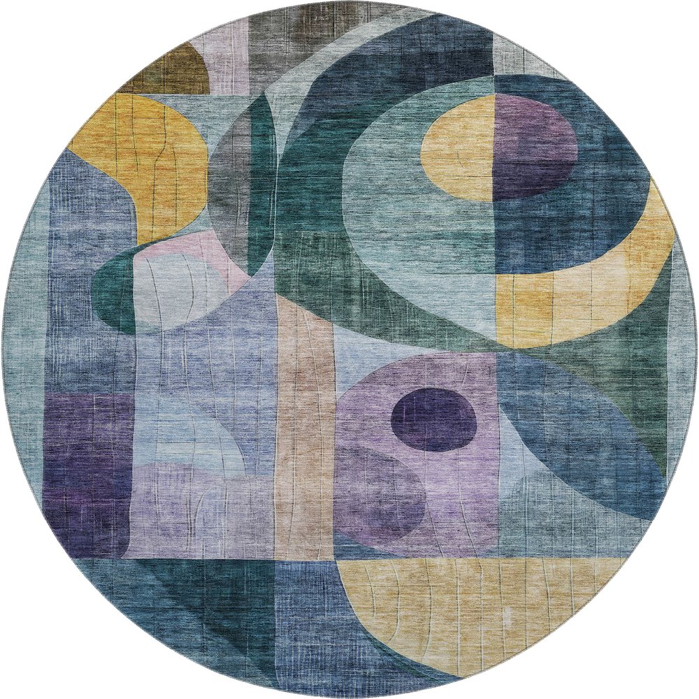 Premium Machine Washable Mayfield AMF1118 Blue 8' x 8' Round Rug. Picture 1