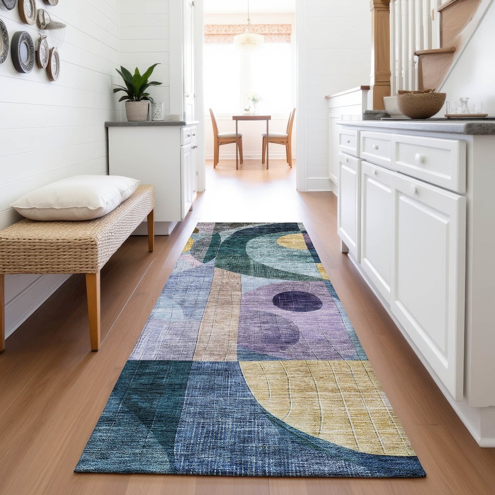 Premium Machine Washable Mayfield AMF1118 Blue 2'3" x 7'6" Runner Rug. Picture 5