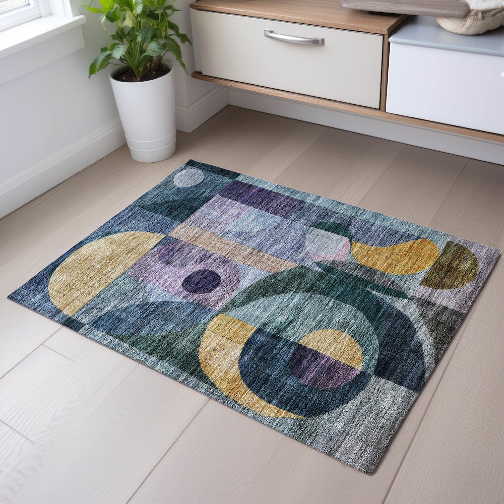 Premium Machine Washable Mayfield AMF1118 Blue 1'8" x 2'6" Rug. Picture 5