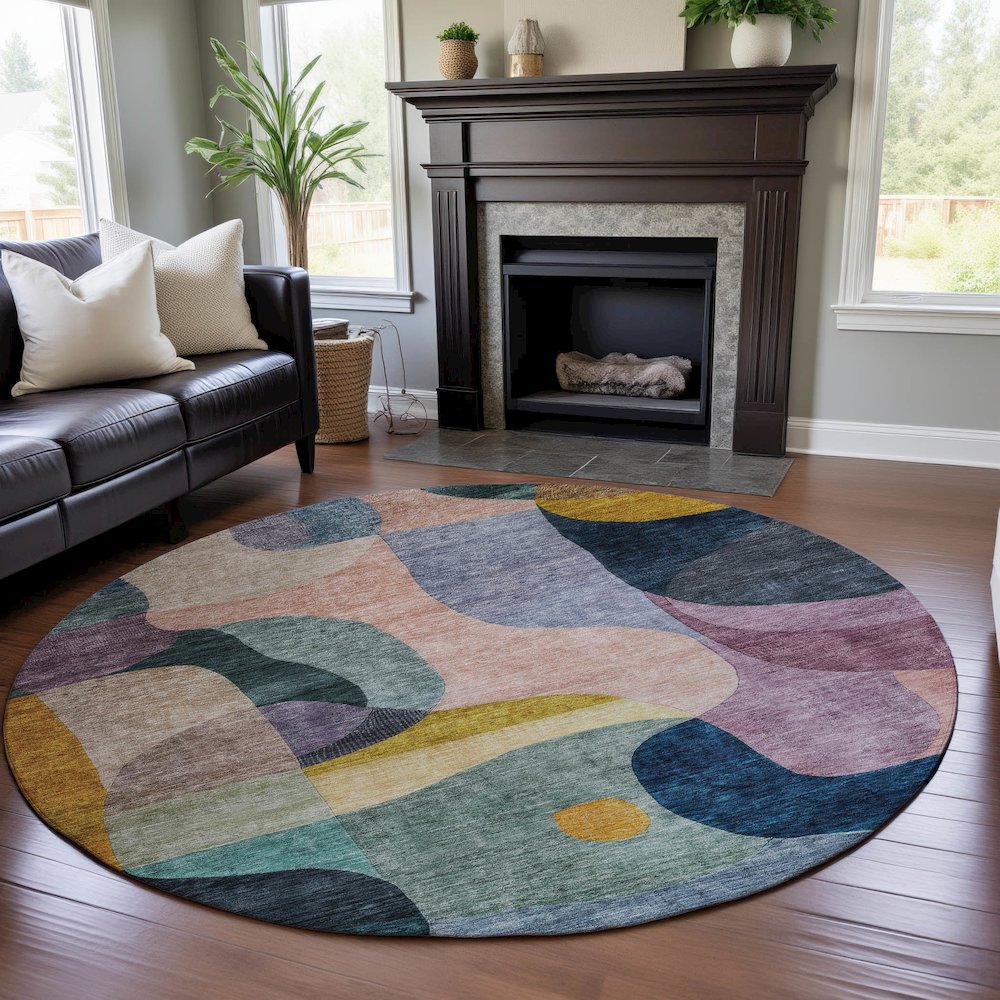 Premium Machine Washable Mayfield AMF1119 Green 8' x 8' Round Rug. Picture 5
