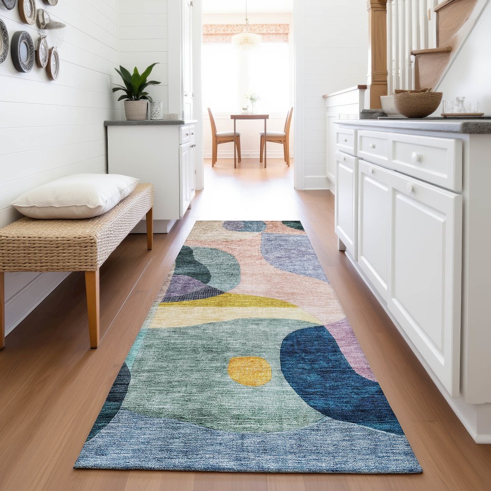 Premium Machine Washable Mayfield AMF1119 Green 2'3" x 7'6" Runner Rug. Picture 5