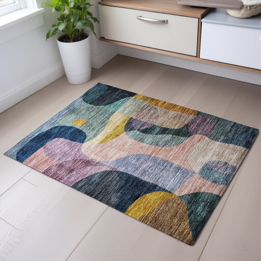 Premium Machine Washable Mayfield AMF1119 Green 1'8" x 2'6" Rug. Picture 5