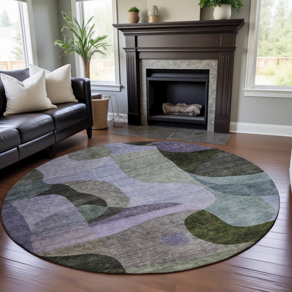 Premium Machine Washable Mayfield AMF1119 Olive 8' x 8' Round Rug. Picture 5