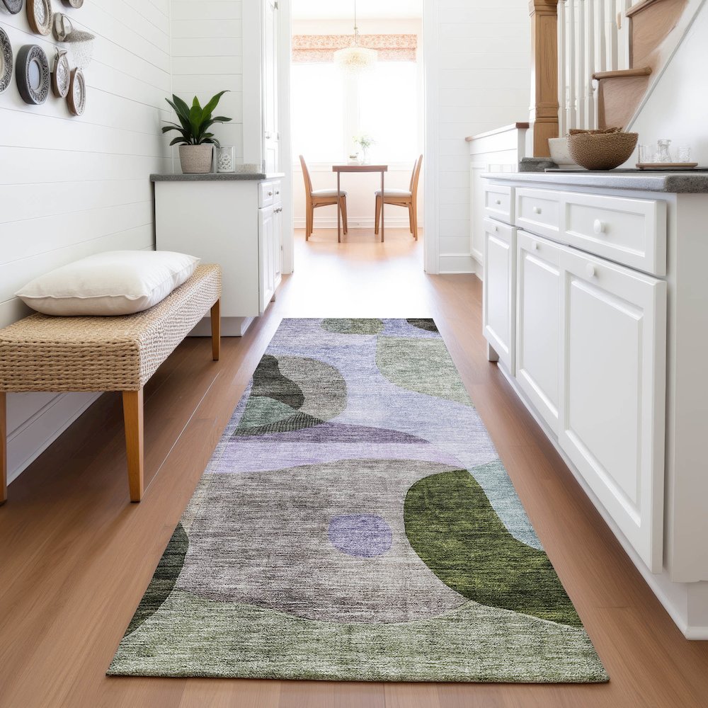 Premium Machine Washable Mayfield AMF1119 Olive 2'3" x 7'6" Runner Rug. Picture 5