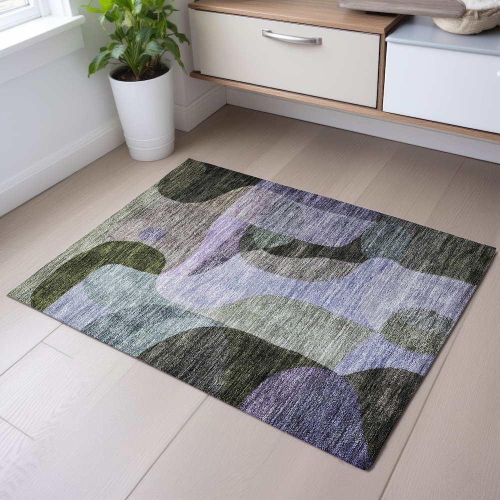 Premium Machine Washable Mayfield AMF1119 Olive 1'8" x 2'6" Rug. Picture 5
