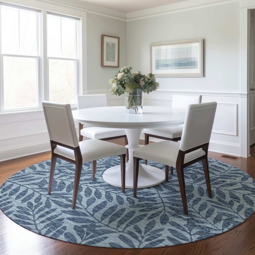 Premium Machine Washable Mayfield  Blue 8' x 8' Round Rug. Picture 5
