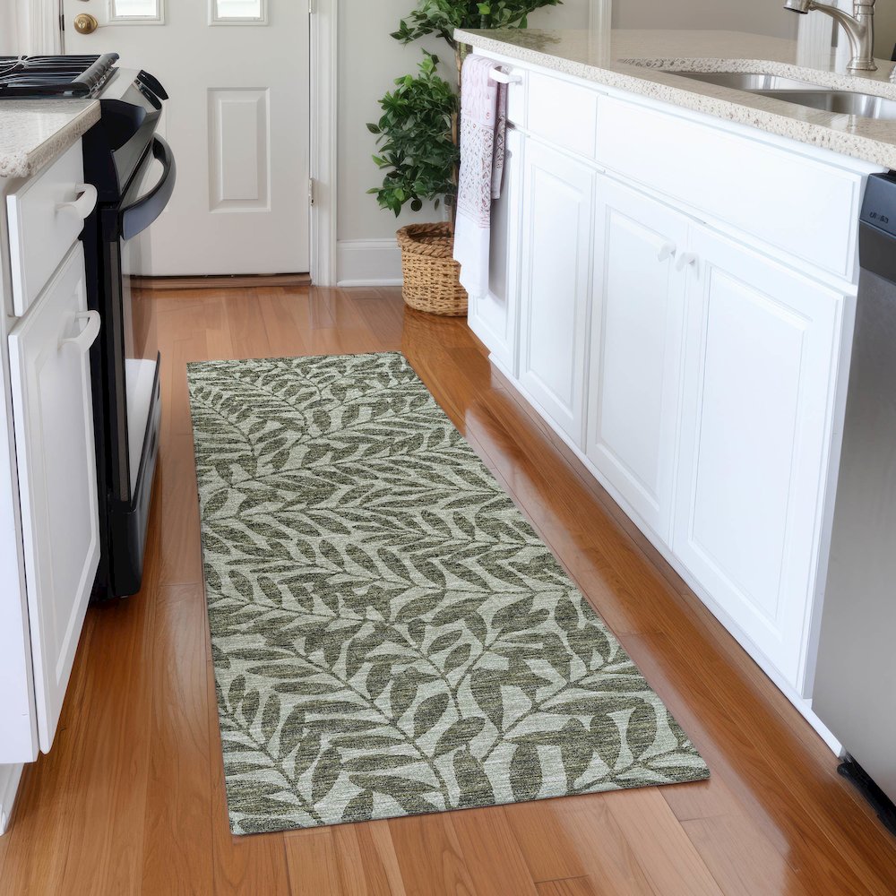 Premium Machine Washable Mayfield  Green 2'3" x 7'6" Runner Rug. Picture 5
