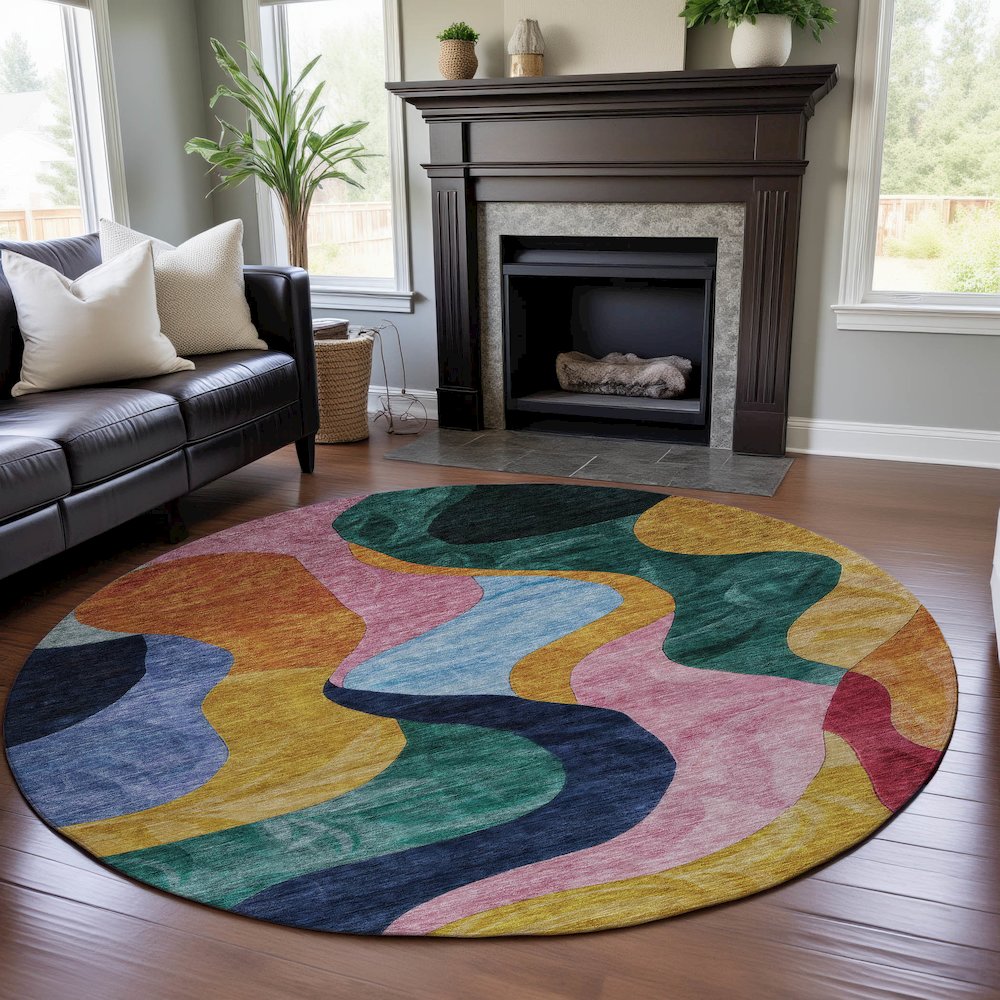 Premium Machine Washable Mayfield AMF1120 Green 8' x 8' Round Rug. Picture 5