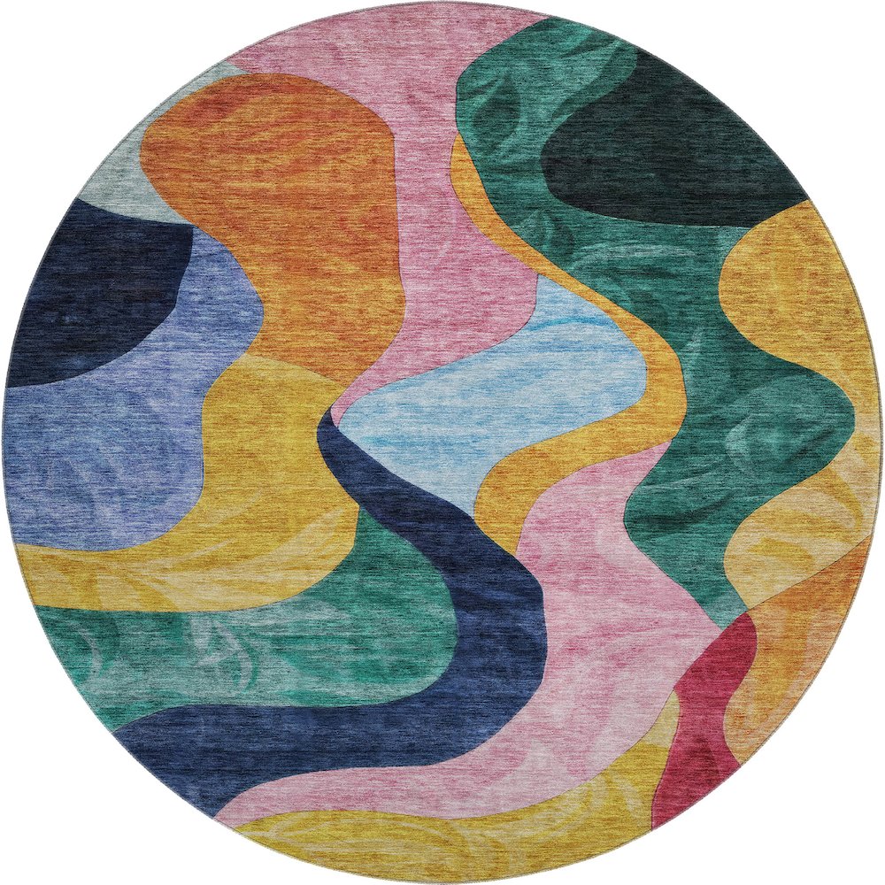 Premium Machine Washable Mayfield AMF1120 Green 8' x 8' Round Rug. Picture 1