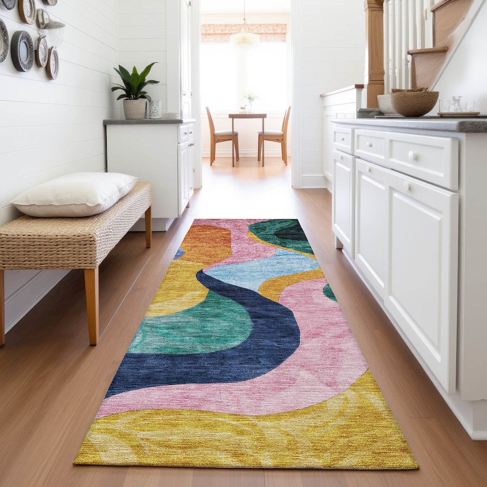 Premium Machine Washable Mayfield AMF1120 Green 2'3" x 7'6" Runner Rug. Picture 5
