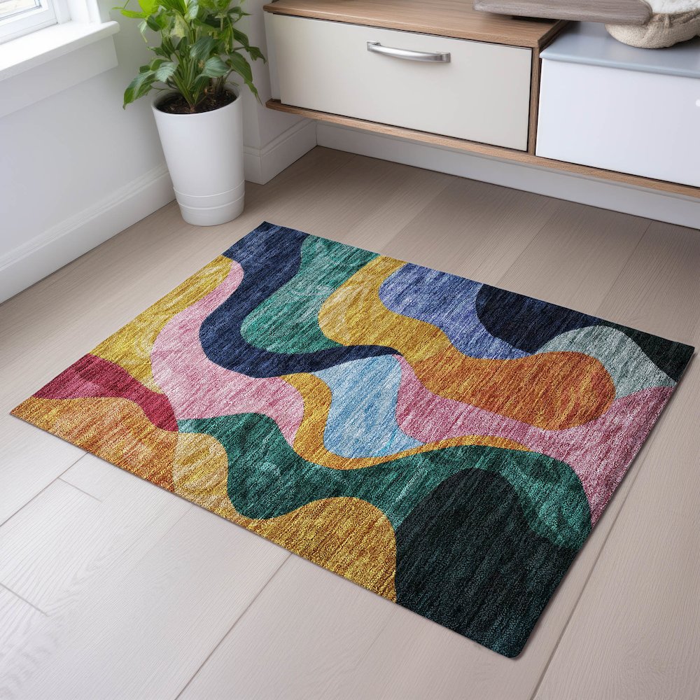 Premium Machine Washable Mayfield AMF1120 Green 1'8" x 2'6" Rug. Picture 5
