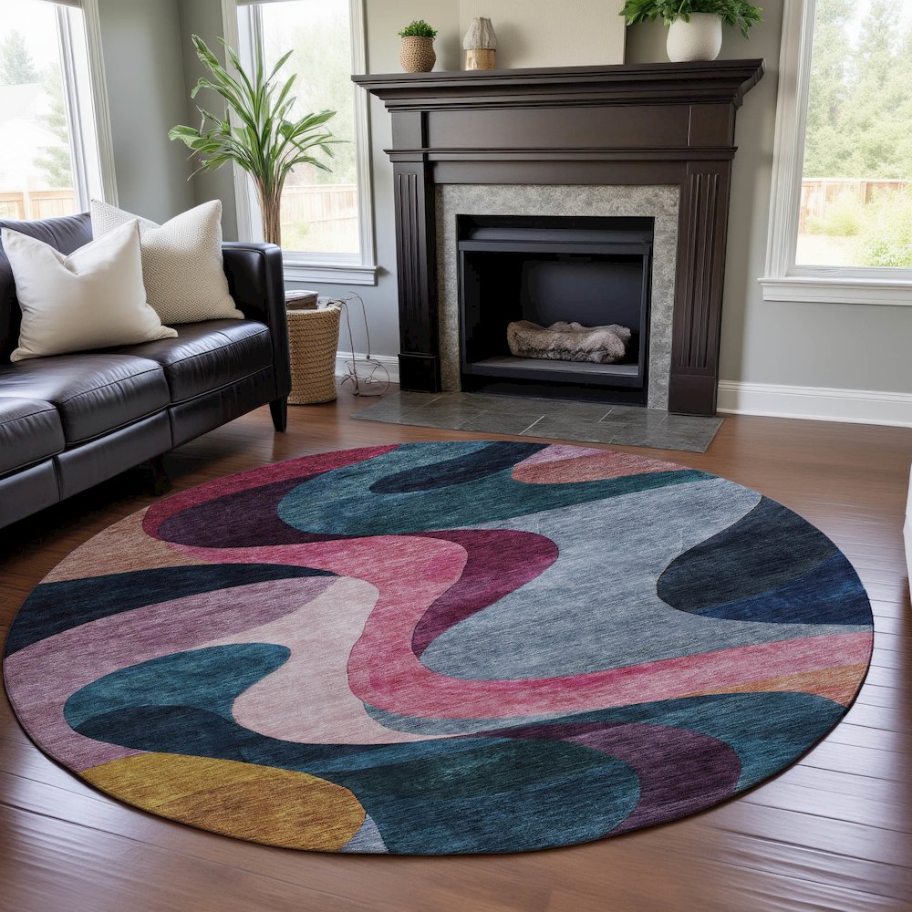 Premium Machine Washable Mayfield AMF1121 Green 8' x 8' Round Rug. Picture 5