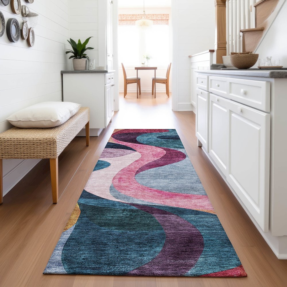 Premium Machine Washable Mayfield AMF1121 Green 2'3" x 7'6" Runner Rug. Picture 5