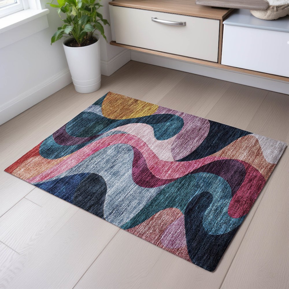 Premium Machine Washable Mayfield AMF1121 Green 1'8" x 2'6" Rug. Picture 5