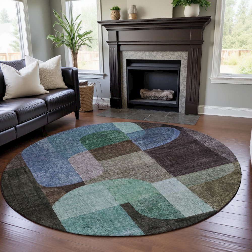 Premium Machine Washable Mayfield AMF1122 Brown 8' x 8' Round Rug. Picture 5