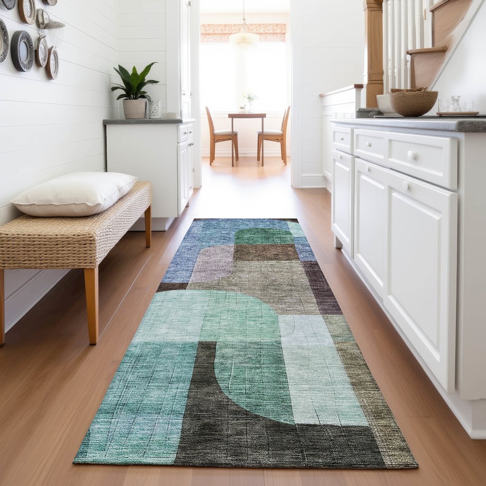 Premium Machine Washable Mayfield AMF1122 Brown 2'3" x 7'6" Runner Rug. Picture 5